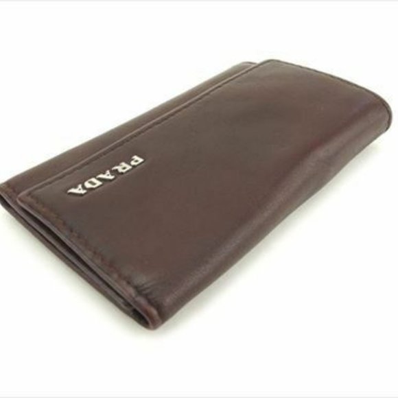 AUTH Prada Key case Key holder Logo Brown Silver leather Mens - Picture 4 of 8